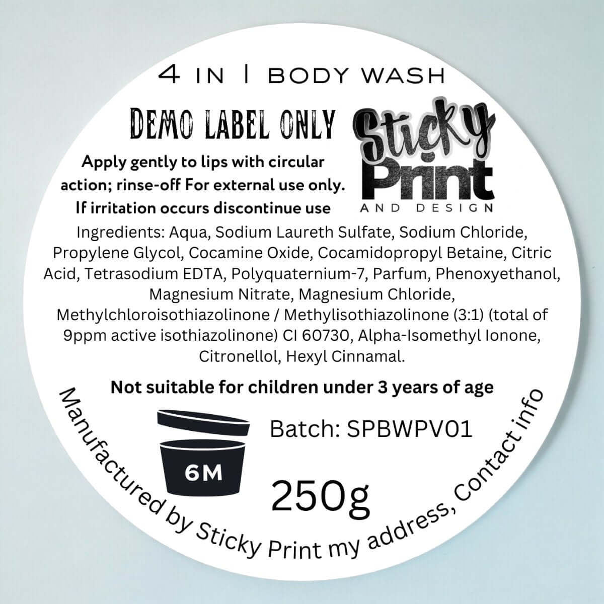 4 in 1 bubble bath and shower gel - Assessment cosmetic labelling - Sticky Print