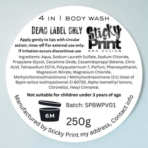 4 in 1 bubble bath and shower gel - Assessment cosmetic labelling - Sticky Print
