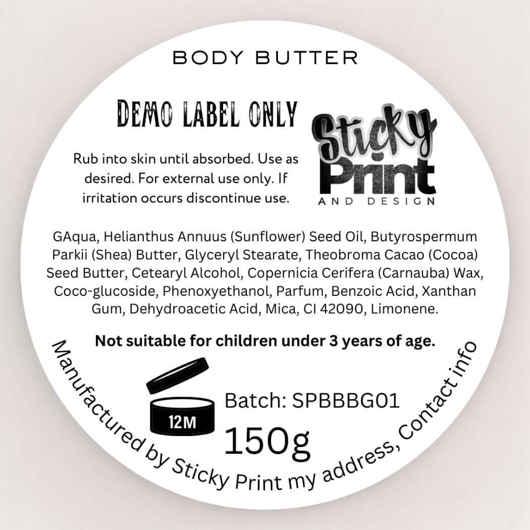 Body Butter - Assessment cosmetic labelling - Sticky Print