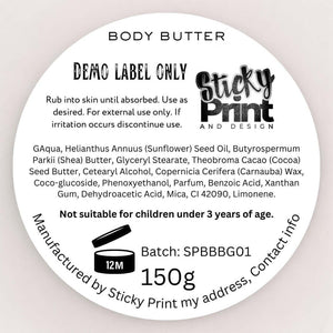 Body Butter - Assessment cosmetic labelling - Sticky Print