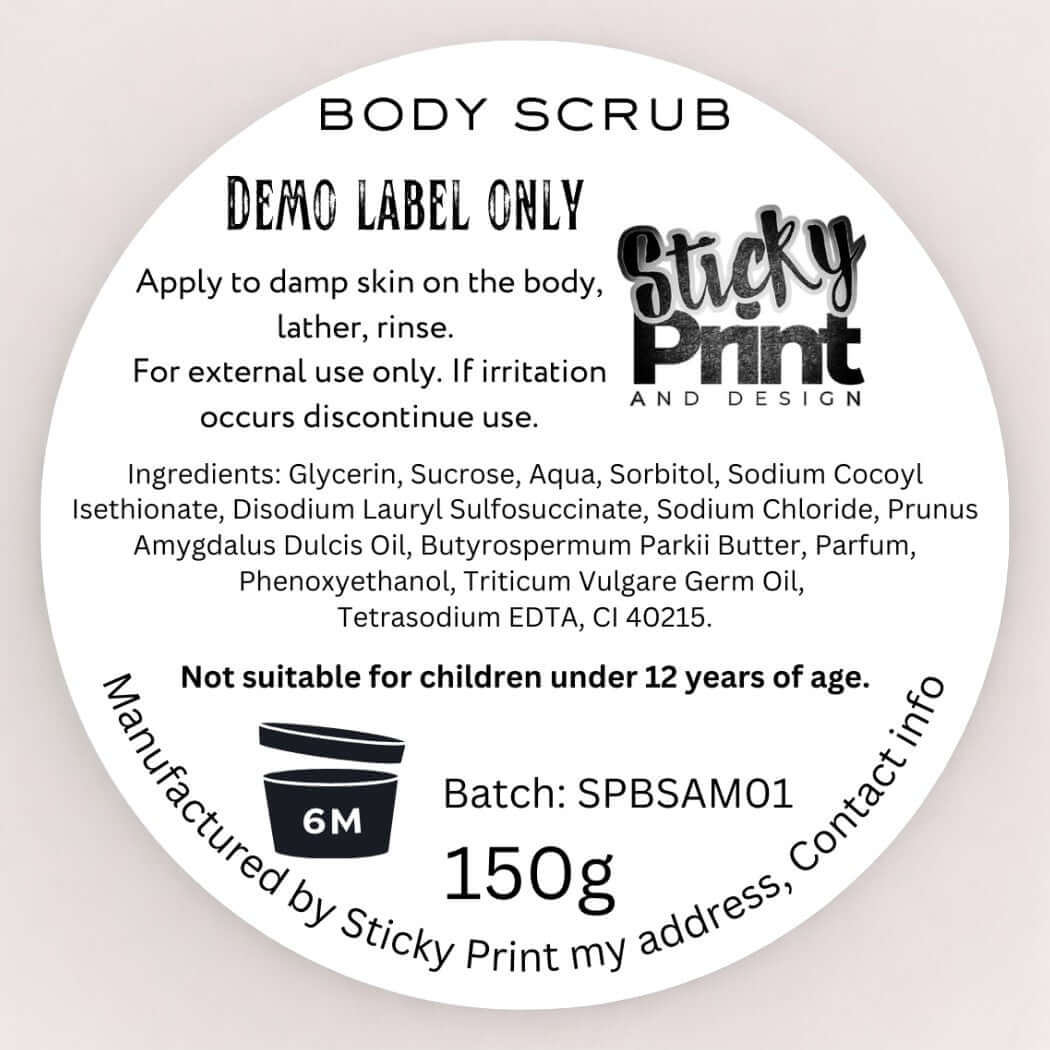 Body Scrub - Assessment cosmetic labelling - Sticky Print