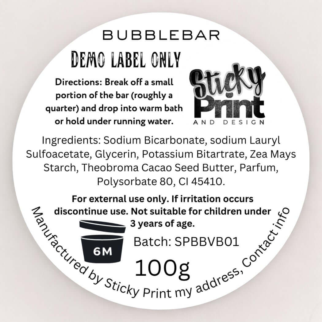 Bubble bar - Assessment cosmetic labelling - Sticky Print