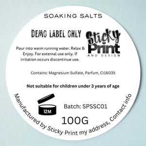 Soaking Salts - Assessment cosmetic labelling - Sticky Print