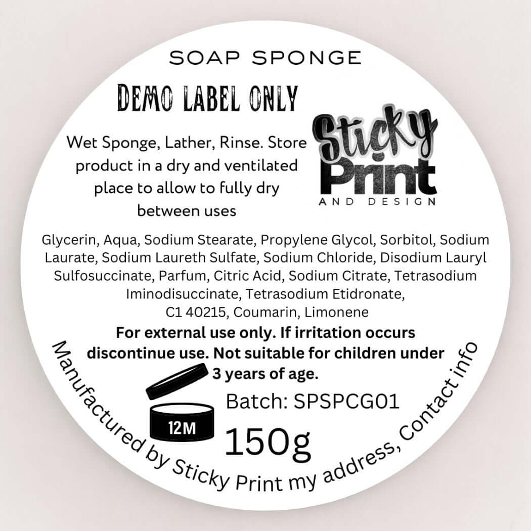 Soap Sponge - Assessment cosmetic labelling - Sticky Print