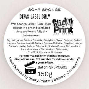 Soap Sponge - Assessment cosmetic labelling - Sticky Print