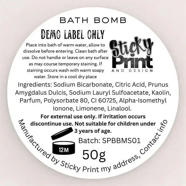 Bundle Deal 06 - BOGOF Buy Bath Bomb Product Label get a free cosmetic Label - Sticky Print