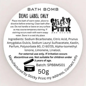 Bundle Deal 06 - BOGOF Buy Bath Bomb Product Label get a free cosmetic Label - Sticky Print