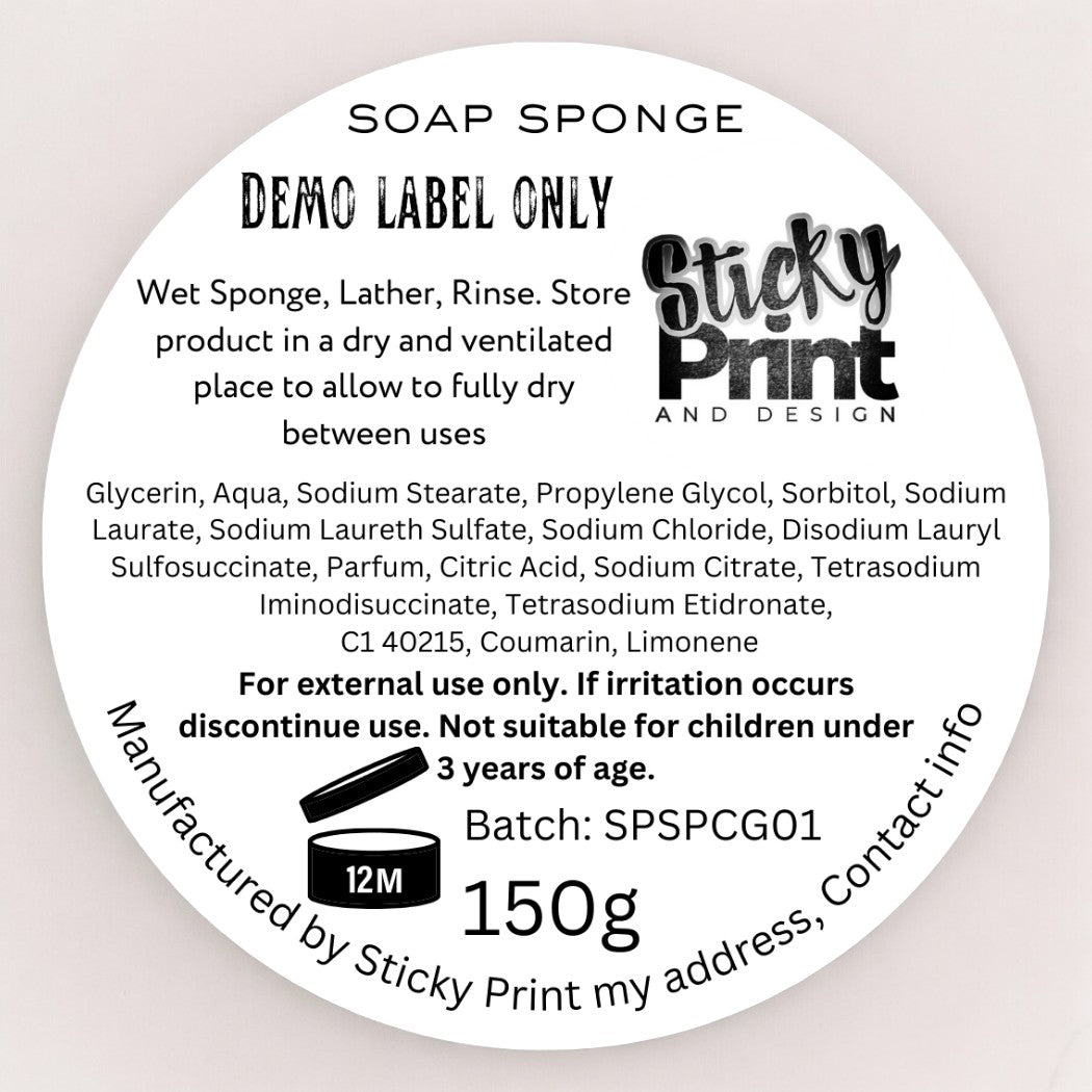 Soap Sponge - Assessment cosmetic labelling - Sticky Print